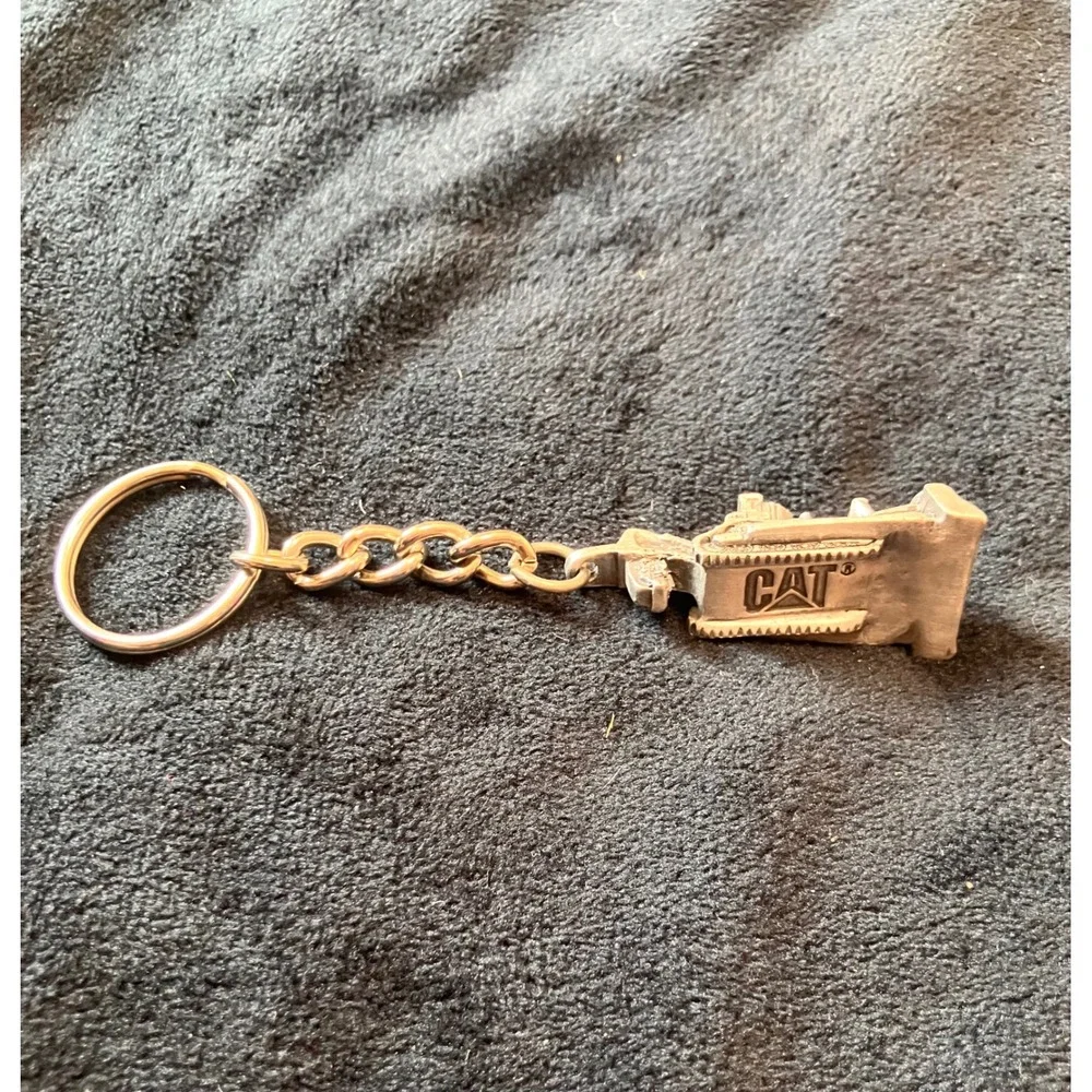 CAT Keychain Silver Tone Caterpillar Bulldozer Diecast Metal